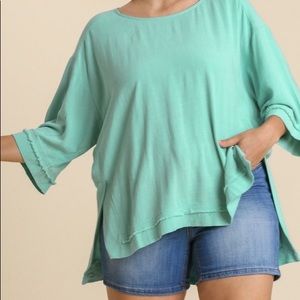 Emerald Frayed 3/4 sleeve w/back longer than the front!